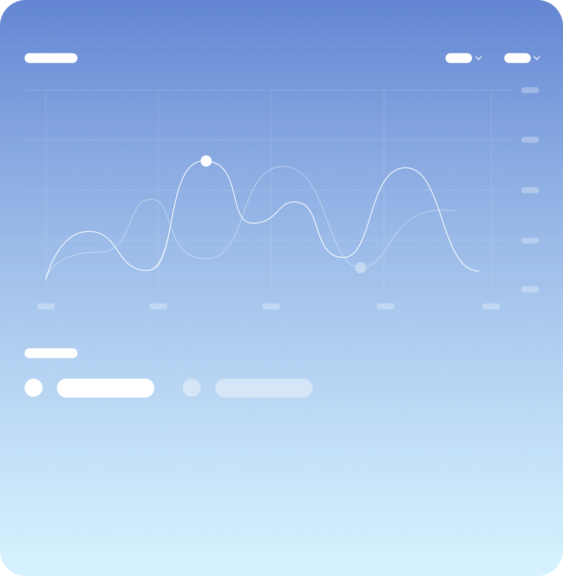 Minimalist line graph with data points on blue background