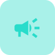 Teal square icon with megaphone and sound lines on mint-green background