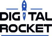 DIGITAL ROCKET logo with blue rocket graphic
