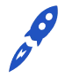 Blue rocket ship graphic angled upward on a white background, symbolizing growth and innovation.